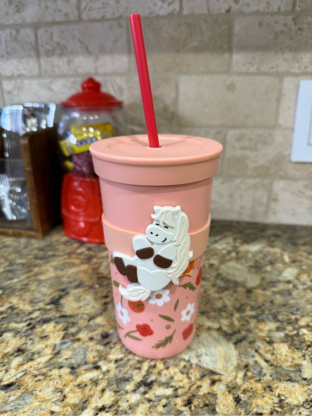 Starbucks Pink Travel Tumbler with Cute Horse and Flowers